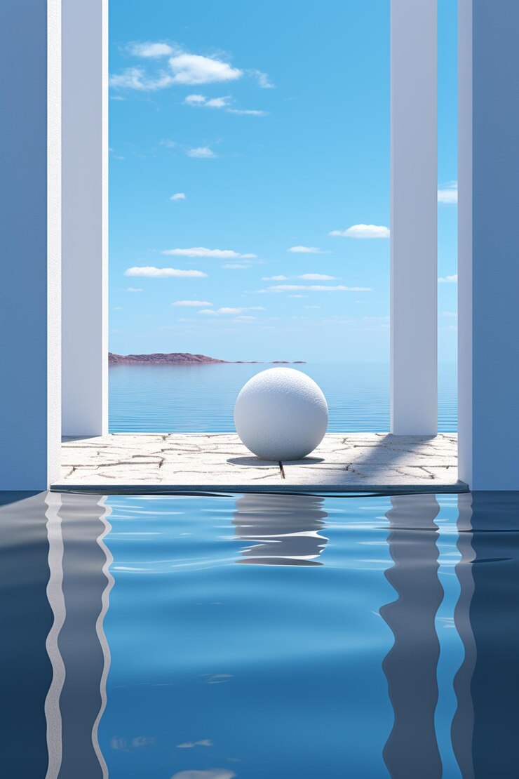 there is a white ball sitting on the edge of a pool generative ai