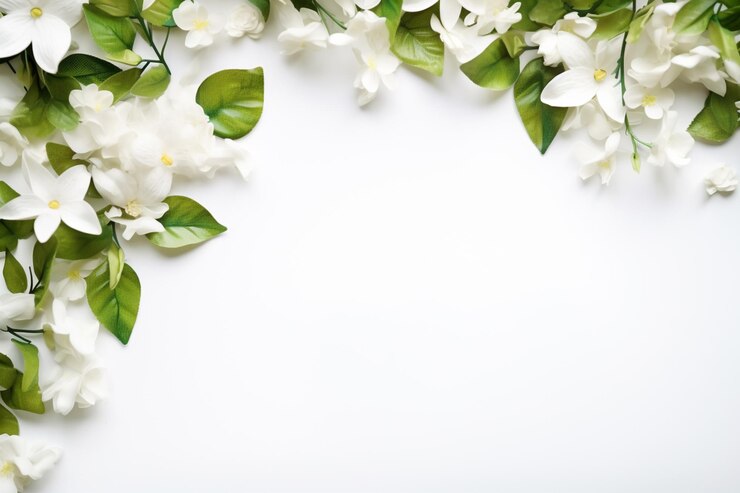there is a white flower border with green leaves and flowers generative ai