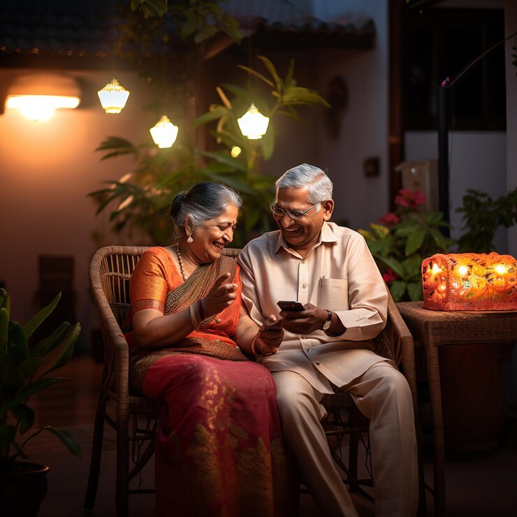 they are sitting on a chair outside at night looking at their cell phones generative ai