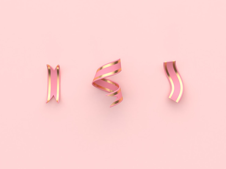 three abstract ribbon pink gold decoration concept 3d rendering