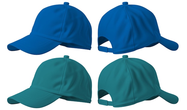 three different colored caps are shown with a blue cap