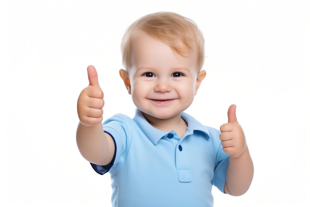 Thumbs Up Toddler isolato su sfondo bianco IA generativa