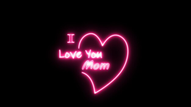 Ti amo mamma a forma di cuore Happy Mothers Day neon incandescente segno festivo con alfabeto Ti amo mamma