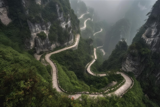 Tianmen Mountain National Park tortuosa strada nella provincia di Hunan in Cina