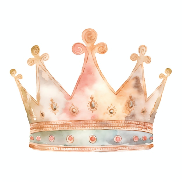 Tiara con corona in oro, accessorio di vita semplice per la giornata primaverile in colori estetici neutri acquerello per