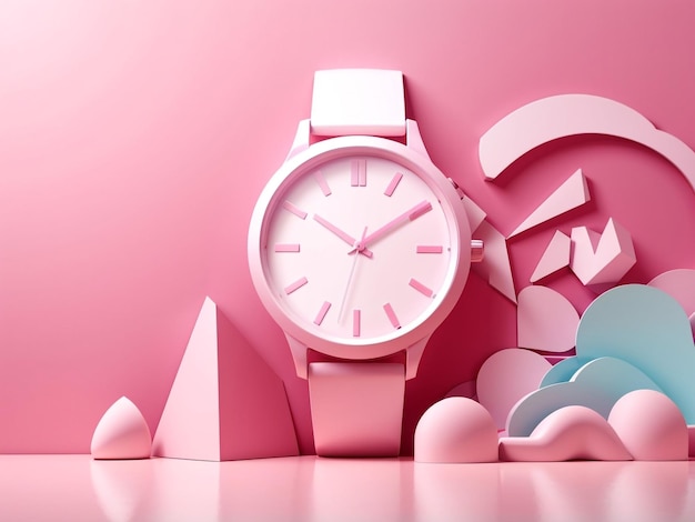 TickTock in stile 3D orologio rosa illustrazione vettoriale con orologio eleganza