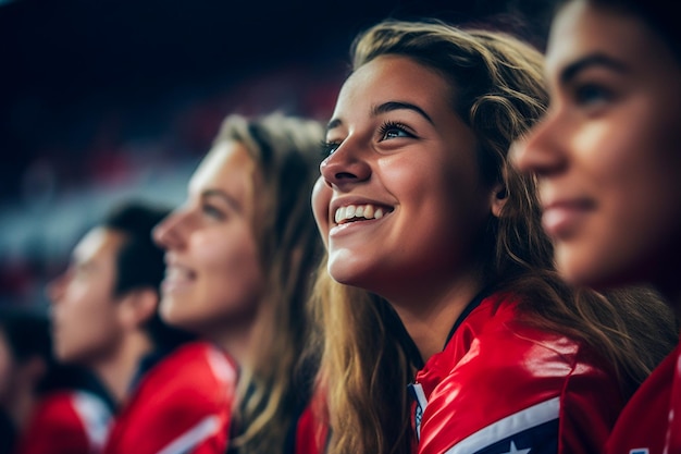 Tifosi di calcio di football americano femminile in uno stadio della Coppa del mondo a sostegno della squadra nazionale