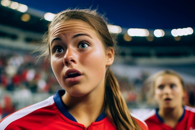 Tifosi di calcio di football americano femminile in uno stadio della Coppa del mondo a sostegno della squadra nazionale