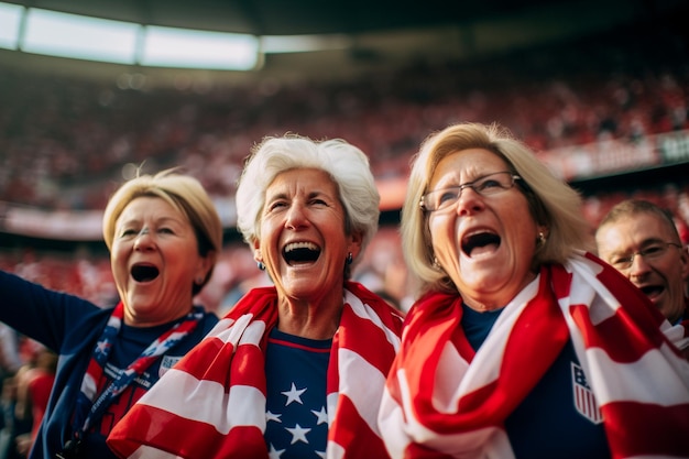 Tifosi di calcio di football americano femminile in uno stadio della Coppa del mondo a sostegno della squadra nazionale