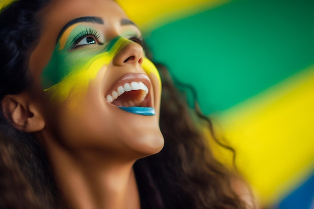 Tifosi di calcio femminili brasiliani in uno stadio della Coppa del mondo che sostengono la squadra nazionale