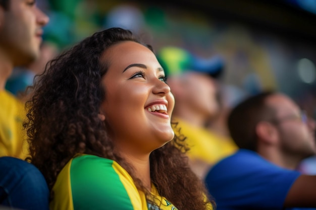 Tifosi di calcio femminili brasiliani in uno stadio della Coppa del mondo che sostengono la squadra nazionale