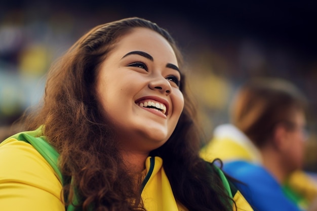 Tifosi di calcio femminili brasiliani in uno stadio della Coppa del mondo che sostengono la squadra nazionale