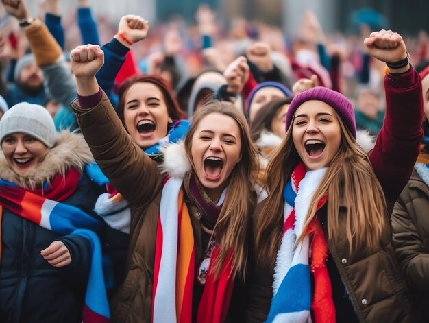 Tifosi di calcio femminili che incoraggiano allo stadio di calcio