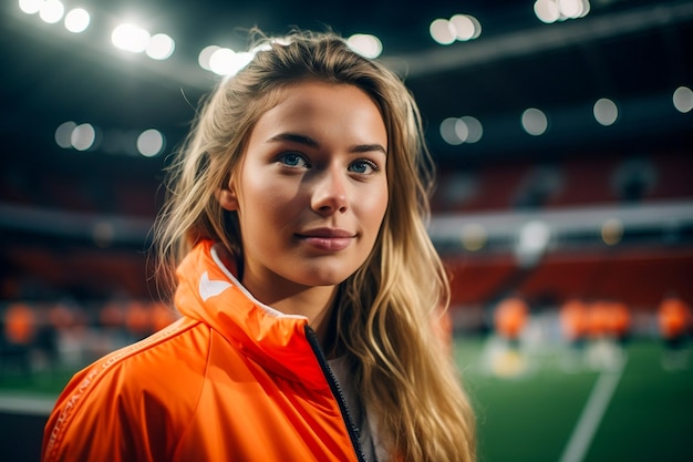 Tifosi di calcio femminili olandesi in uno stadio della Coppa del mondo che sostengono la squadra nazionale