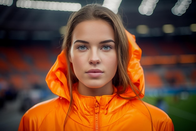 Tifosi di calcio femminili olandesi in uno stadio della Coppa del mondo che sostengono la squadra nazionale