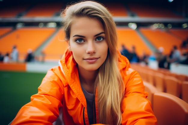 Tifosi di calcio femminili olandesi in uno stadio della Coppa del mondo che sostengono la squadra nazionale