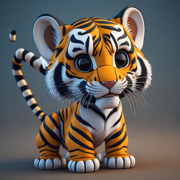 Tiger cartoon animale icona foto simpatico stile fumetto animale selvatico illustrazione 3D rendering C4D