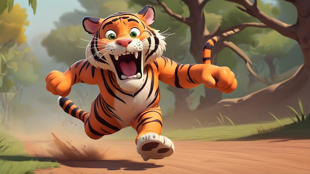 Tiger che corre in stile cartone animato