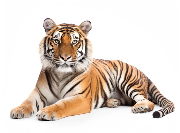 Tiger sdraiato isolato su bianco