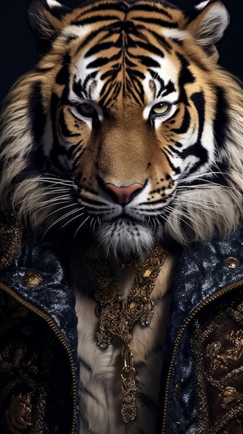 tigre araba con una giacca nera e oro e una catena d'oro generatrice ai