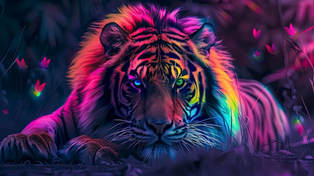 Tigre astratto colorato su sfondo scuro x9