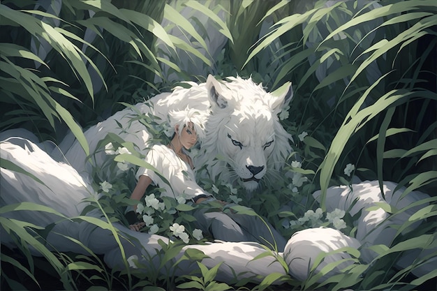 Tigre bianca gigante che protegge la natura