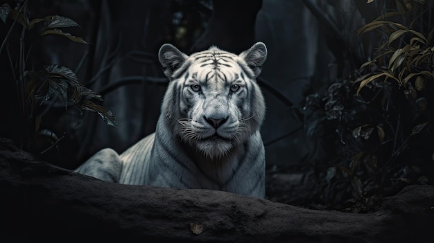 Tigre bianca nell'oscurità