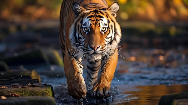 Tigre che corre nell'acqua