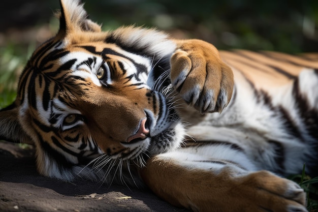 Tigre che lecca lo zoo della zampa Genera Ai