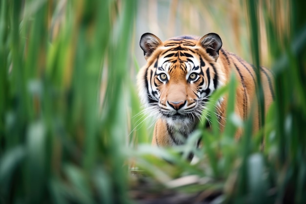 Tigre che si muove tra i cespugli della giungla