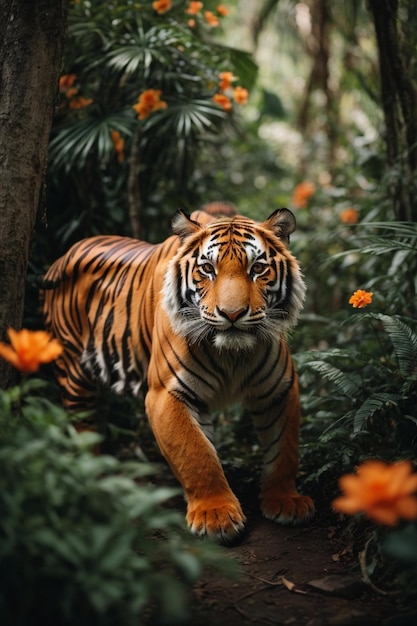 Tigre che vaga nella giungla