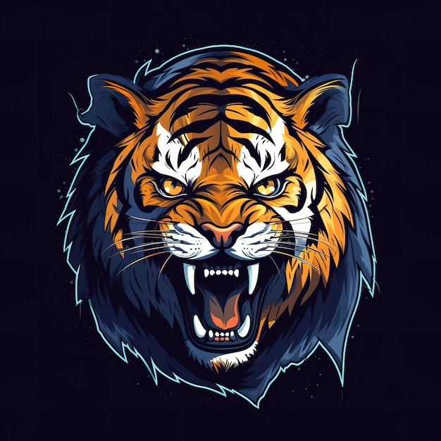 Tigre con il fulmine sopra gli occhi stile logo AI generativa