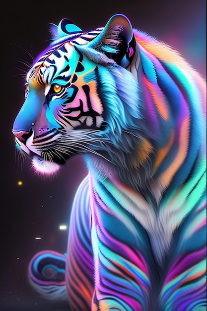 tigre estetica ai gatto ghepardo colori colorati effetto occhi fantastico nascondiglio giungla leo