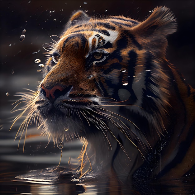 Tigre in acqua Scena della fauna selvatica con bella tigre Pittura digitale