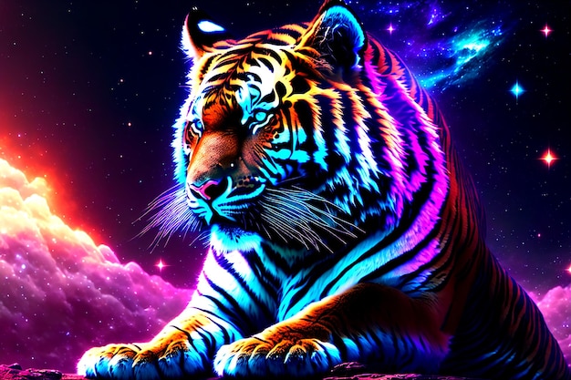 Tigre in aurora boreale multicolore nella foresta canadese