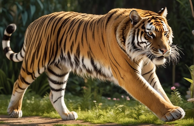 Tigre in corsa sulla pista sullo sfondo natura del deserto fauna selvatica e neve