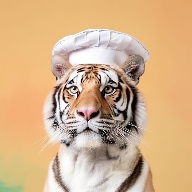 Tigre in uniforme da chef completa di berretto IA generativa