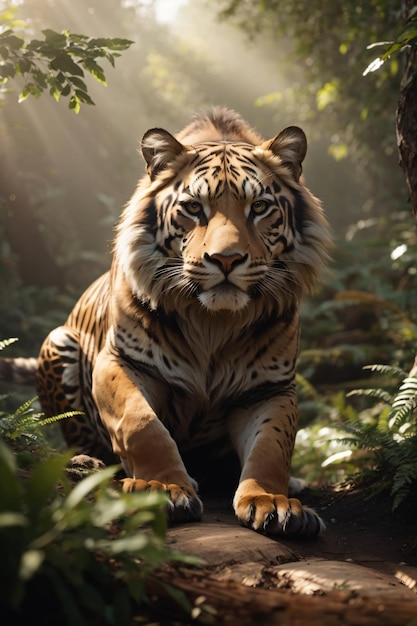 Tigre maschio nell'habitat naturale che cammina con la testa sulla scena della fauna selvatica