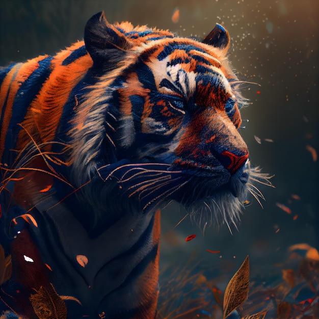 Tigre nella foresta Illustrazione 3D della pittura digitale