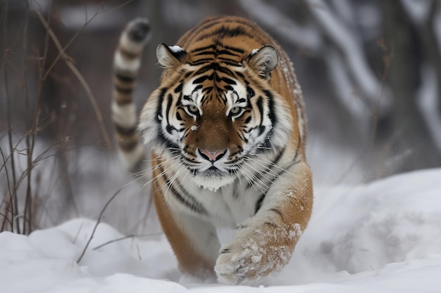 Tigre nella natura selvaggia invernale