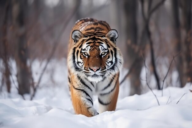 Tigre nella natura selvaggia invernale