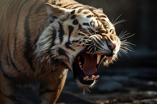 Tigre ringhiante con il primo piano delle zanne