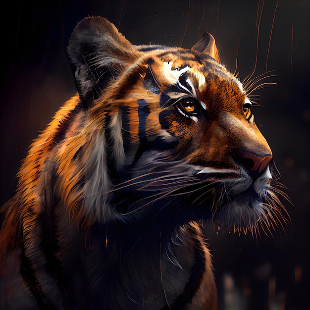 Tigre siberiana su sfondo scuro pittura digitale illustrazione