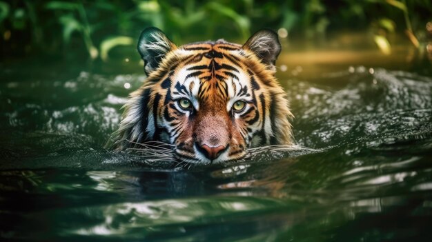 Tigre siberiano in acqua in natura
