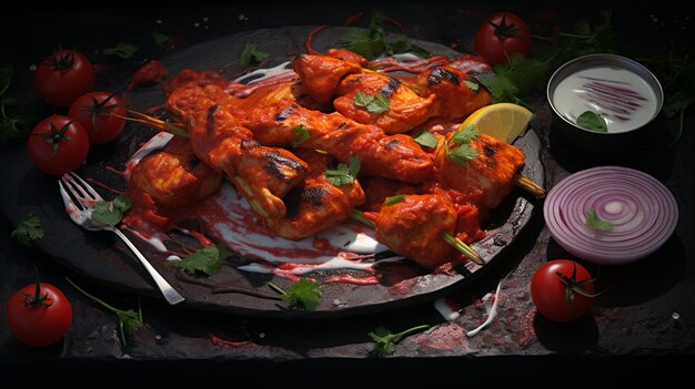 Tikka di pollo indiano su spiedini Piatto indiano