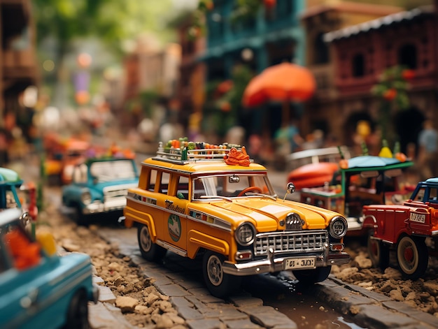 Tilt Shift di bellezza con un servizio fotografico unico e creativo di un colorato mercado messicano scattato w