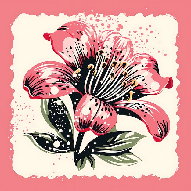 Timbro Alstroemeria con colore rosa monocromatico Daisy Decorati Nature Sketch Line Art Frame Collect