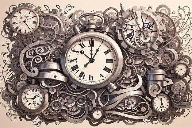 Time Doodle Sketch disegnato a mano di orologi