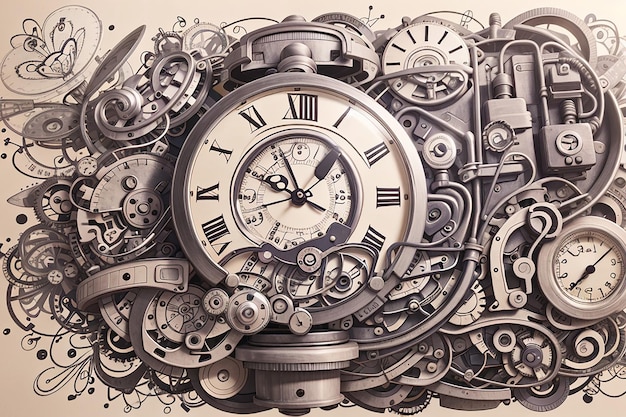 Time Doodle Sketch disegnato a mano di orologi