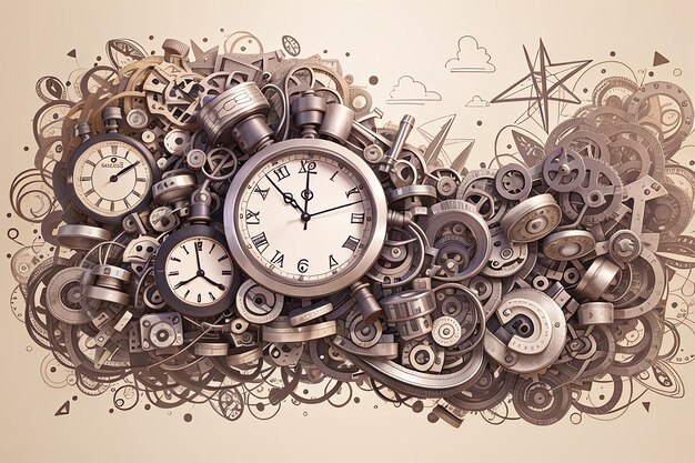 Time Doodle Sketch disegnato a mano di orologi